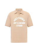 Michel Oversize Lapel Collar Motto Printed Short Sleeve T-shirt