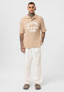 Michel Oversize Lapel Collar Motto Printed Short Sleeve T-shirt