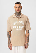 Michel Oversize Lapel Collar Motto Printed Short Sleeve T-shirt