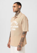 Michel Oversize Lapel Collar Motto Printed Short Sleeve T-shirt
