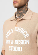 Michel Oversize Lapel Collar Motto Printed Short Sleeve T-shirt