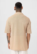 Michel Oversize Lapel Collar Motto Printed Short Sleeve T-shirt