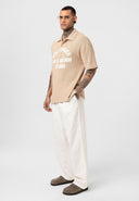 Michel Oversize Lapel Collar Motto Printed Short Sleeve T-shirt