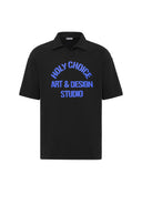 Michel Oversize Lapel Collar Motto Printed Short Sleeve T-shirt