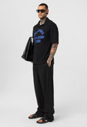 Michel Oversize Lapel Collar Motto Printed Short Sleeve T-shirt