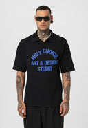 Michel Oversize Lapel Collar Motto Printed Short Sleeve T-shirt