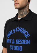 Michel Oversize Lapel Collar Motto Printed Short Sleeve T-shirt