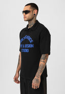 Michel Oversize Lapel Collar Motto Printed Short Sleeve T-shirt