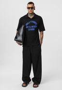 Michel Oversize Lapel Collar Motto Printed Short Sleeve T-shirt