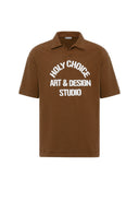 Michel Oversize Lapel Collar Motto Printed Short Sleeve T-shirt