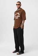 Michel Oversize Lapel Collar Motto Printed Short Sleeve T-shirt