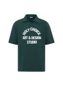 Michel Oversize Lapel Collar Motto Printed Short Sleeve T-shirt