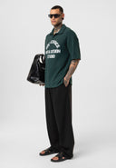 Michel Oversize Lapel Collar Motto Printed Short Sleeve T-shirt