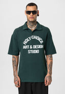 Michel Oversize Lapel Collar Motto Printed Short Sleeve T-shirt