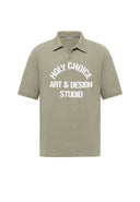 Michel Oversize Lapel Collar Motto Printed Short Sleeve T-shirt