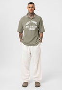 Michel Oversize Lapel Collar Motto Printed Short Sleeve T-shirt