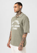 Michel Oversize Lapel Collar Motto Printed Short Sleeve T-shirt