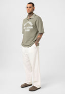 Michel Oversize Lapel Collar Motto Printed Short Sleeve T-shirt