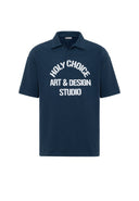 Michel Oversize Lapel Collar Motto Printed Short Sleeve T-shirt