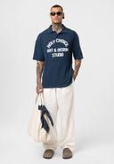 Michel Oversize Lapel Collar Motto Printed Short Sleeve T-shirt