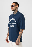 Michel Oversize Lapel Collar Motto Printed Short Sleeve T-shirt