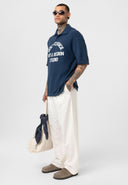 Michel Oversize Lapel Collar Motto Printed Short Sleeve T-shirt