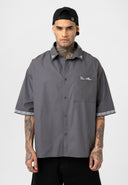 Simon Oversize Kent Collar Embroidery Detailed Short Sleeve Shirt