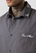 Simon Oversize Kent Collar Embroidery Detailed Short Sleeve Shirt
